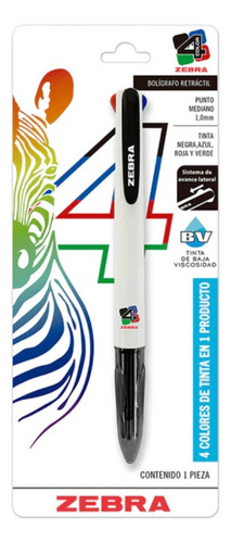 Boligrafo 4 Colores Zebra Retractil Punto Medio 1.0 Mm
