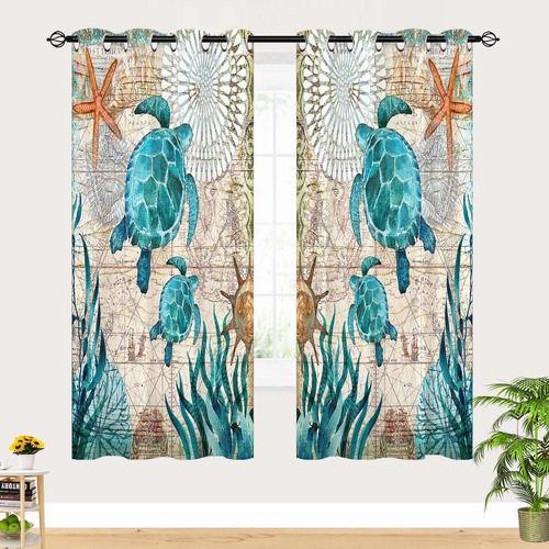 Sea Turtles Curtains  Teal Turtles C Reef With Nautical...