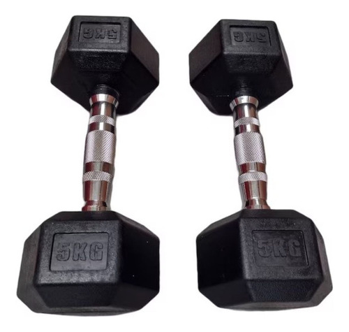 Par Mancuernas 5 Kg 11.5 Lb C/u Kit Set Pesas Hexagonales Cubirta Caucho Gym Negro Found Sports