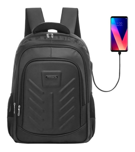 Mochila Urbana Porta Notebook Unisex  Puerto Usb Color Negro