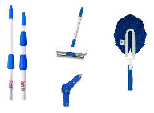 Kit Limpa Vidros Com Rodo 35cm E Extensor 3m + Espanador