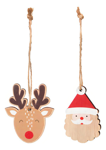 Conj 8 Pingentes Madeira Com Laço Símbolos Natal