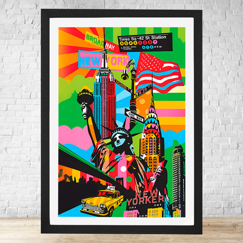 Cuadro New York 87 30x40 Con Vidrio Y Marco C643 Negro Moderno