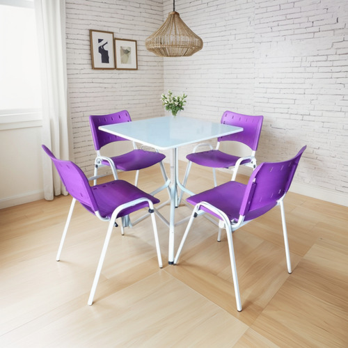 Jogo Mesa 70 Branco Açaiterias Sorveterias E 4 Cadeiras Roxa Cor Violeta Desenho Do Tecido Das Cadeiras Liso