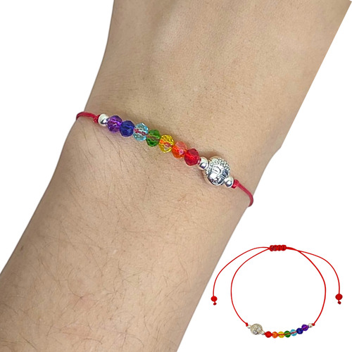 Pulsera Cristales 7 Chakras Dije Amuleto Protector Acero Buda 0 Mm