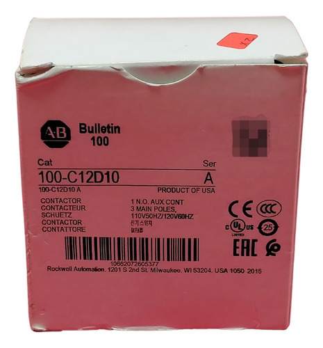 Allen Bradley 100-c12d10 Contactor,12 A,110v 50 Hz / 120v 60