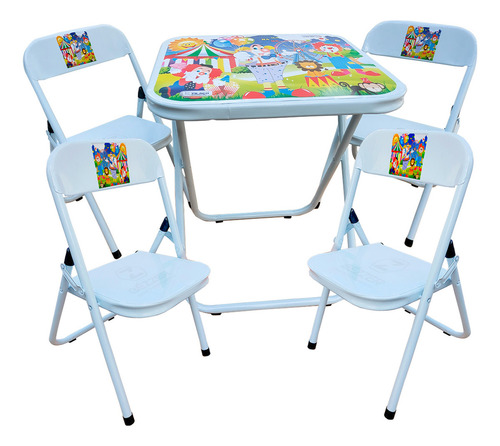 Mesinha Infantil Dobrável Conjunto Com 4 Cadeiras Aço Até 40 Kg Branco Circo