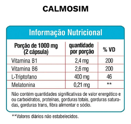 Vitamina B1+ B6 + L-triptofano E Melatonina 500mg 60 Cáps
