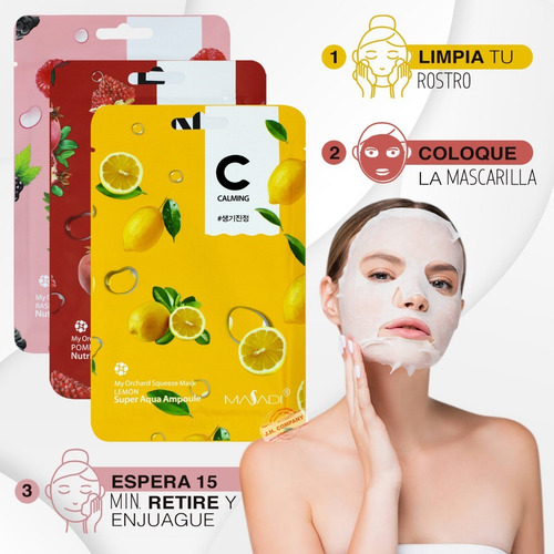 Imagen 7 de 7 de Mascarilla Facial Frutal Hidratante De Tela Cuidado Piel