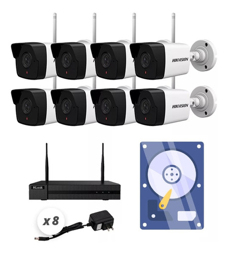 Kit 8 Camaras Wifi 2 Mpx Hikvision Nvr 8 Ch 2tb Inalambricas