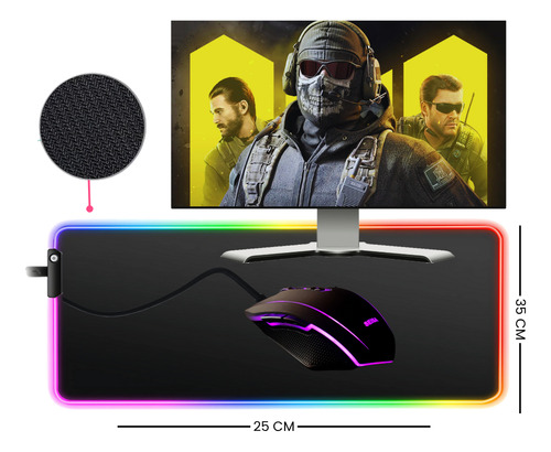 Mouse Pad Gamer Grande Combo Rgb 30x80 Cm 4 Mm Negro