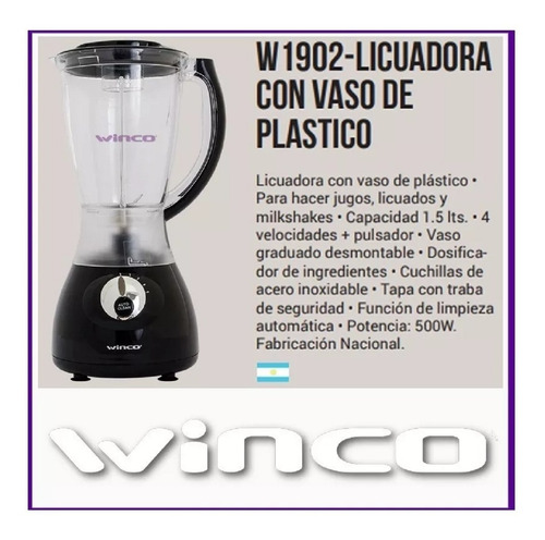 Licuadora Pica Hielo 4 Velocidades Jarra 1,5 Lts 500 W Winco Oferta Licuados Jugos Fitness Excelente Calidad