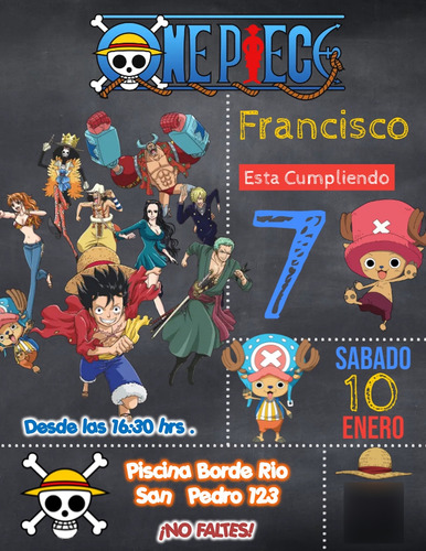 Invitación Digital One Piece Anime Cumpleaños  