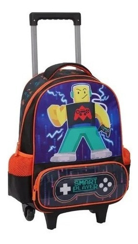 Mochila Escolar Game Smart Player Menino G Rodinha Yepp Cor Azul Desenho do tecido Gamer Roblox Minecraft