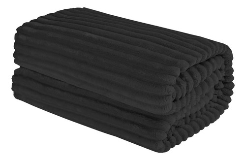 Cobija Individual Rayada Cobertor Frazada Suave Calientita Color Negro Diseño de la tela Rayas