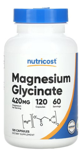 Glicinato Magnesio 210 Mg 120 Cápsulas Nutricost Eeuu Sabor Sin Sabor