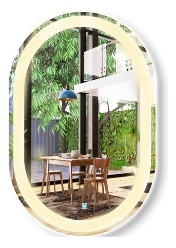 Espelho Jateado Oval Iluminado Com Led Touch Screen 100x50cm Moldura Branco Quente 3000k