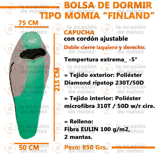 Imagen 2 de 7 de Bolsa De Dormir Waterdog Momia Capucha Bolso Compresion
