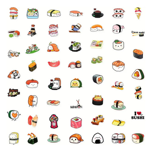 50 Calcomanías Sticker Impermeables De Sushi Comida Japonesa
