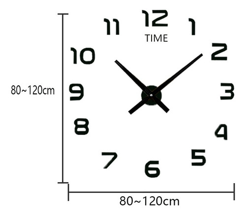 Reloj De Pared Mute 3d Grande Números Negros 120cm