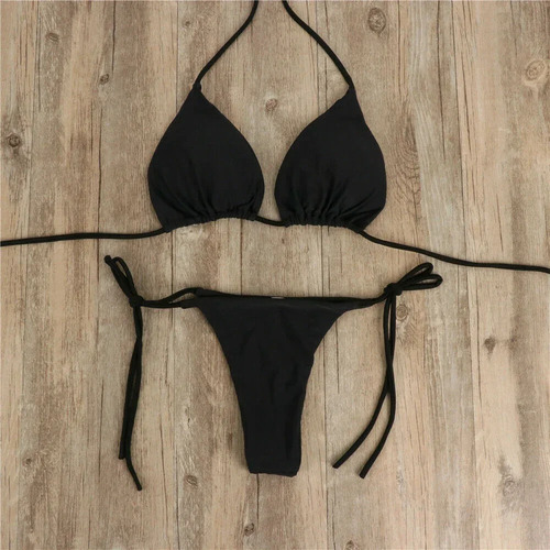 Conjunto De Bikini Tipo Tanga Con Lazo Lateral Para Mujer, E