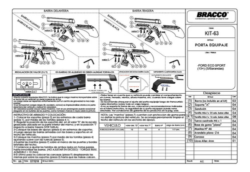 Imagen 2 de 10 de Porta Equipajes Eco Sport 13+ S/ Barandas Barra Negra Bracco