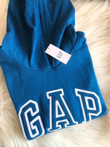 Poleron Gap Mujer Azul Con Capucha Y Bolsillos