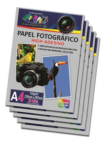 Imagem 1 de 2 de Papel Foto Fotográfico Adesivo A4 135g Kit 5 Pacote 20 Folha