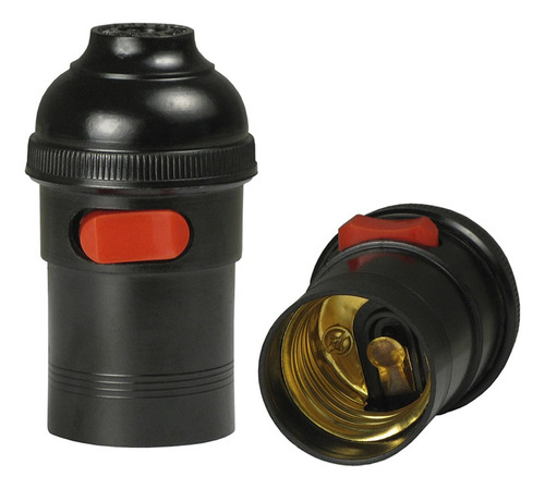 Bocal E-27 Em Pvc Preto Com Chave Liga/desliga Vermelha G20