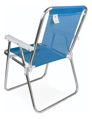 Cadeira De Praia Alta Aluminio Azul Forte 2274 Promoção Full