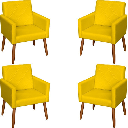 Kit 4 Poltronas Decorativas Bea Reforçada Cores Cor Amarelo Desenho Do Tecido Suede Liso