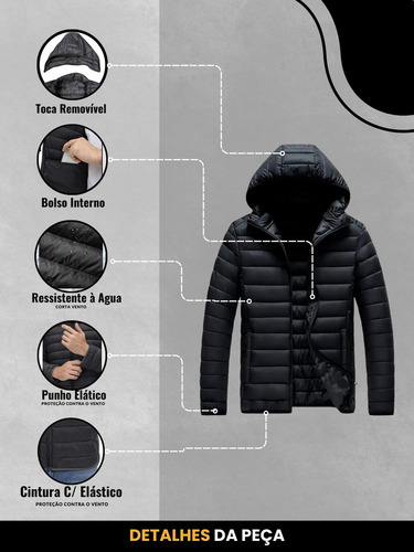Jaqueta Masculina Casual Com Capuz Quente
