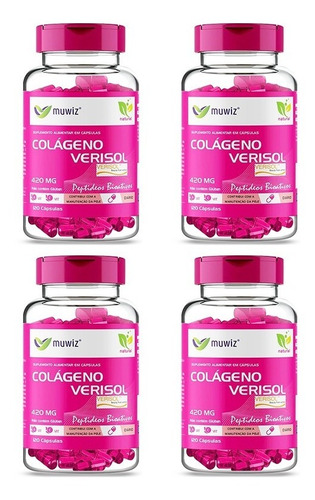4 Colágeno Verisol C/ Vitaminas C 120 Cápsulas 420mg Muwiz