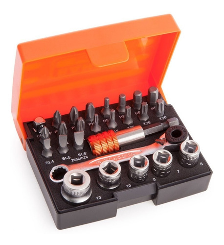 Set Juego Bahco Tubo Hexagonal Bocallave Torx Allen Philips Plano Crique 26 Piezas Encastre 1/4'' En Estuche