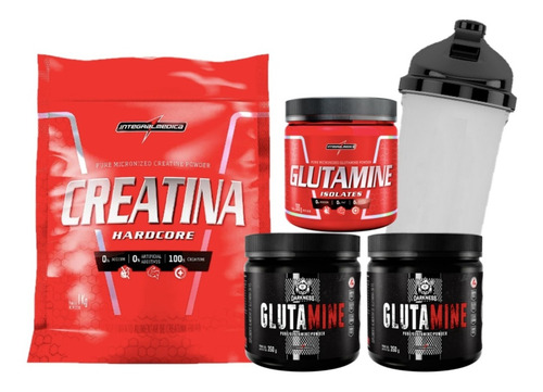 Creatina 1kg + Glutamina 1kg Integral Médica + Coqueteleira
