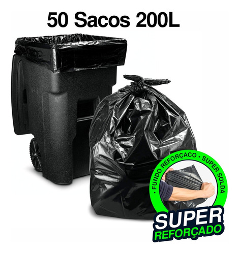 50 Saco De Lixo 200 Litros Preto Grosso Reforçado Resistente