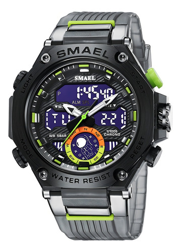 Relógio De Pulso Masculino Smael 8069 Anadigi Fume Preto