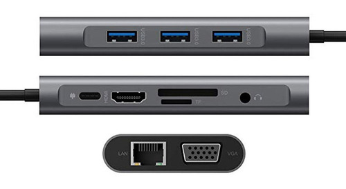 Imagen 2 de 6 de Hub 10 N 1 Usb C 3.0 Hdmi 4k Vga Audio Ethernet Sd Tf Mac Pc