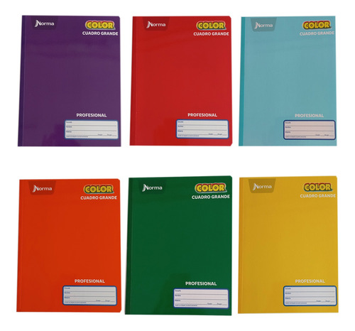 Pack Con 5 Cuadernos Norma Color Profesional Cuadro Grande