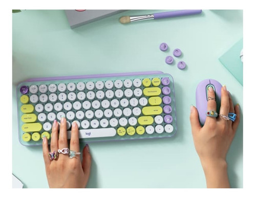 Kit Teclado Mecanico Y Mouse Logitech Pop Keys Daydream Color Del Teclado Lila - Amarillo