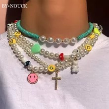 Lindo Cruz Con Perlas Collar Para Las Mujeres Perla Blanca D