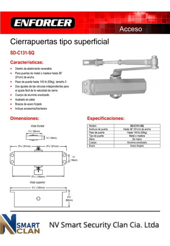 Brazo Cierra Puertaenforcer 140 Libras, Americano.