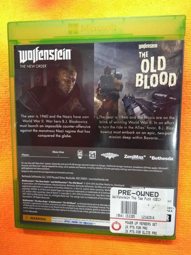Wolfenstein The Twopack The New Order The Old Blood Xbox One (Usado)