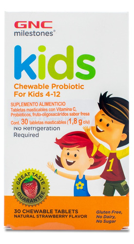 Gnc Milestones Probióticos Masticables Para Niños 30 Tableta Sabor Fresa