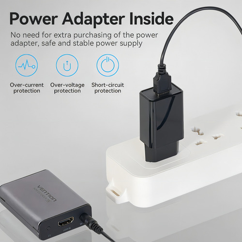 Extensor Hdmi Por Cable Red Vention - 50 Metros Activo Con Audio - Hd 1080p 60hz - Carcasa Aluminio - Con Fuente Alimentación - Adaptador Rj45 Utp - Camara Seguridad Dvr Proyector Notebook Pc - Akgh0