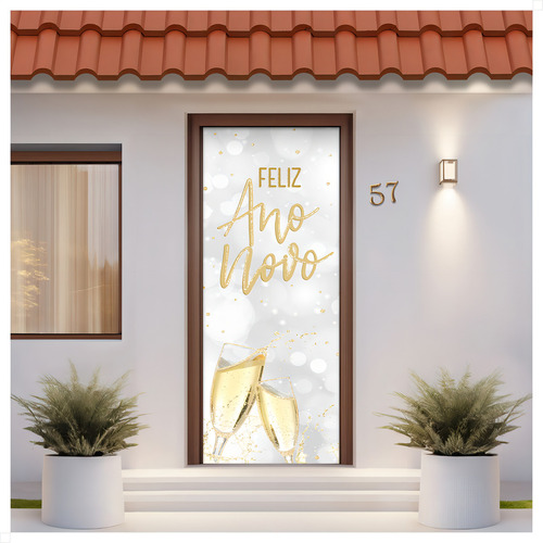 Capa De Porta Decoração Festa Tecido Com Elástico 0,85x2,10m Cor Réveillon ANV-2882
