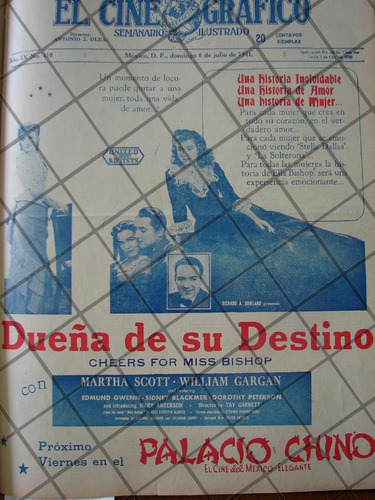 Cartel Antiguo Pelicula. Dueña De Su Destino 1941