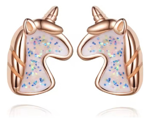 Aretes Broquel Unicornio Mágico Niña Plata925 Oro Rosa Rodio