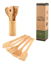 Comprar Set Utensilios Cocina Bambú Base Espátula Cuchara 7 Pzs.