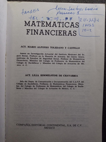 Matemáticas Financieras - Toledano Y Himmelstine (Usado)